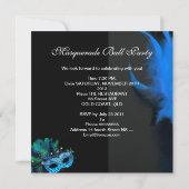 ティール（緑がかった色）ブルーブラックマスクマスカレードボールパーティー 招待状 (裏面)