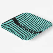 ティール(緑がかった色)ブルーブラック名前をカスタムするストライプベビーシャワー ペーパープレート (傾斜あり)