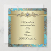 ティール（緑がかった色）ブルーブラック金ゴールドダマスクパーティー 招待状 (裏面)