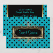 ティール（緑がかった色）ブルーブラック金ゴールドSweet sixteen誕生日パーティー 招待状 (正面/裏面)