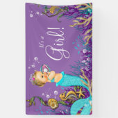 ティール（緑がかった色）ブルーブロンドマーメイドベビーシャワー 横断幕 (縦)