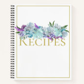 ティール(緑がかった色)ブルーブーケキッチンシャワーパーソナルレシピ ノートブック (正面)