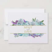 ティール（緑がかった色）ブルーブーケ伝統的ス結婚スイート セーブザデート (裏面)