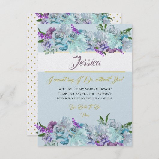 ティール(緑がかった色)ブルーブーケ結婚ススイートビーマイブリーズメイド 招待状 (正面/裏面)