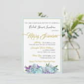 ティール（緑がかった色）ブルーブーケ結婚ズスイートシャワーパーティー 招待状 (スタンド正面)