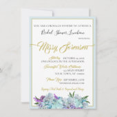 ティール（緑がかった色）ブルーブーケ結婚ズスイートシャワーパーティー 招待状 (正面)