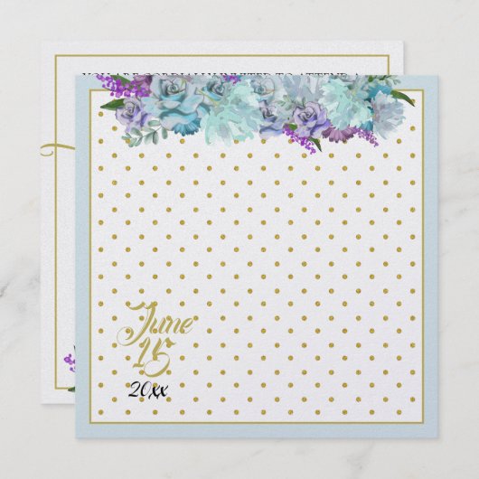 ティール（緑がかった色）ブルーブーケ結婚ズスイートブライダルシャワー 招待状 (正面/裏面)