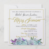 ティール（緑がかった色）ブルーブーケ結婚ズスイートブライダルシャワー 招待状 (裏面)
