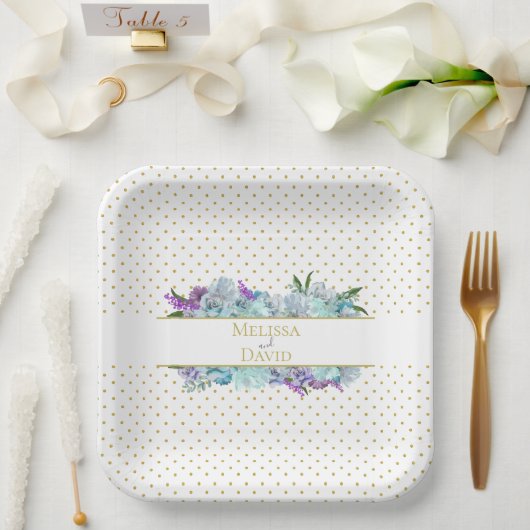 ティール(緑がかった色)ブルーブーケ結婚ズスイート披露宴パーティー ペーパープレート (ウェディング)