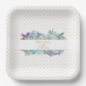 ティール(緑がかった色)ブルーブーケ結婚ズスイート披露宴パーティー ペーパープレート (正面)