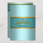 ティール（緑がかった色）ブループリンセスキンセアニェラ招待状 招待状 (正面/裏面)