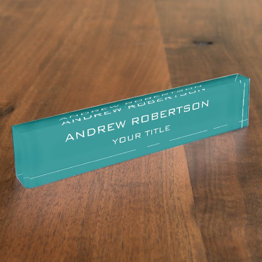 ティール(緑がかった色)ブループレーンエレガントミニマルシンプルリスト デスクネームプレート (側面)