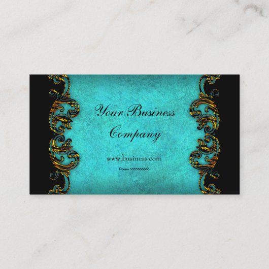ティール(緑がかった色)ブループロファイルエキゾチック金ゴールドブラッククラシエレガントー 名刺 (正面)