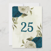 ティール(緑がかった色)ブルーベージュフローラ植物表番号カード 招待状 (正面)