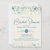 ティール（緑がかった色）ブルーベージュワイルドフラワーズブライダルシャワー 招待状 (正面)