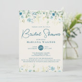 ティール（緑がかった色）ブルーベージュワイルドフラワーズブライダルシャワー 招待状 (スタンド正面)