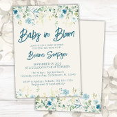 ティール(緑がかった色)ブルーベージュワイルドフラワーベビーシャワー 招待状