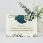 ティール(緑がかった色)ブルーベージュ花ボタニッ結婚クス サンキューカード (スタンド正面)