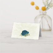 ティール（緑がかった色）ブルーベージュ花ボタニッ結婚クス プレイスカード (裏面)