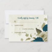 ティール（緑がかった色）ブルーベージュ花ボタニッ結婚クス 出欠カード (正面)