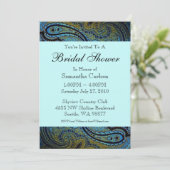 ティール（緑がかった色）ブルーペイズリーピーコックブライダルシャワー 招待状 (スタンド正面)