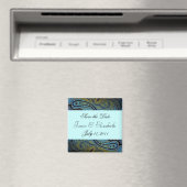 ティール(緑がかった色)ブルーペイズリーピーコック結婚式招待状 マグネット (インサイチュ (食洗機))