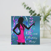 ティール（緑がかった色）ブルーホットピンク40歳の誕生日パーティー 招待状 (スタンド正面)