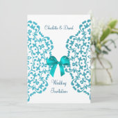 ティール（緑がかった色）ブルーホワイトエレガントクラスレース結婚ズ 招待状 (スタンド正面)