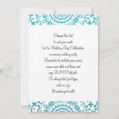 ティール（緑がかった色）ブルーホワイトエレガントクラスレース結婚ズ 招待状 (裏面)