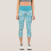 ティール（緑がかった色）ブルーホワイトエレガントペイズリーパターン カプリレギンス (正面)