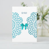 ティール（緑がかった色）ブルーホワイトクエレガントラシーレ結婚ースズ 招待状 (スタンド正面)