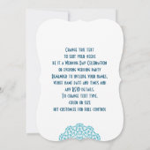 ティール(緑がかった色)ブルーホワイトクエレガントラシーレ結婚ースズ 招待状 (裏面)