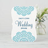 ティール(緑がかった色)ブルーホワイトクエレガントラシーレ結婚ースズ 招待状 (スタンド正面)