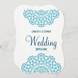 ティール（緑がかった色）ブルーホワイトクエレガントラシーレ結婚ースズ 招待状