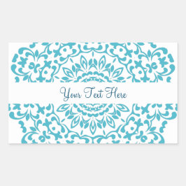 ティール（緑がかった色）ブルーホワイトクラッシーエレガントレースパークソナライズ 長方形シール