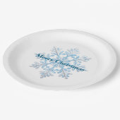 ティール（緑がかった色）ブルーホワイトクリスマススノーフレーク ペーパープレート (アングル)