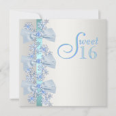 ティール（緑がかった色）ブルーホワイトスノーフレークSweet sixteen誕生日 招待状 (正面)