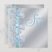 ティール(緑がかった色)ブルーホワイトスノーフレークSweet sixteen誕生日 招待状 (正面/裏面)