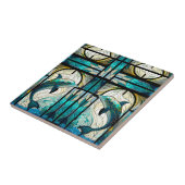 ティール(緑がかった色)ブルーホワイトドルフィンモザイクフェイクステンドグラス タイル (側面)