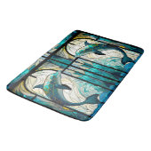ティール(緑がかった色)ブルーホワイトドルフィンルックオブステンドグラス バスマット (アングル)