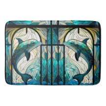 ティール（緑がかった色）ブルーホワイトドルフィンルックオブステンドグラス