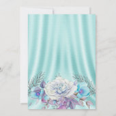 ティール（緑がかった色）ブルーホワイトパープルフローラ誕生日パーティー 招待状 (裏面)