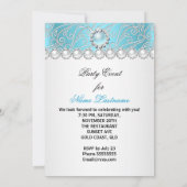 ティール（緑がかった色）ブルーホワイトパールダイヤモンドバースデーパーティー4 招待状 (裏面)
