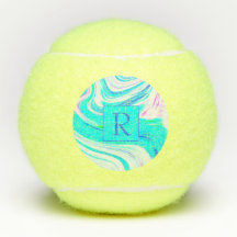 ティール（緑がかった色）ブルーホワイトピンクウェーブズ抽象芸術モノグラム