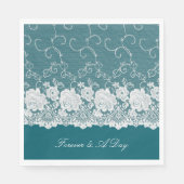 ティール（緑がかった色）ブルーホワイトフローラレース結婚ズ スタンダードランチョンナプキン (正面)