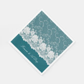 ティール（緑がかった色）ブルーホワイトフローラレース結婚ズ スタンダードランチョンナプキン (角)