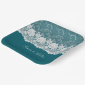 ティール（緑がかった色）ブルーホワイトフローラレース結婚ズ ペーパープレート (傾斜あり)