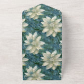 ティール（緑がかった色）ブルーホワイトフローラ オールインワン招待状 (外側)