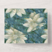 ティール（緑がかった色）ブルーホワイトフローラ オールインワン招待状 (裏面)