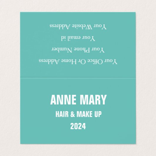 ティール（緑がかった色）ブルーホワイトヘアサロンメイクアップモダン2024 名刺 (外部フラット)